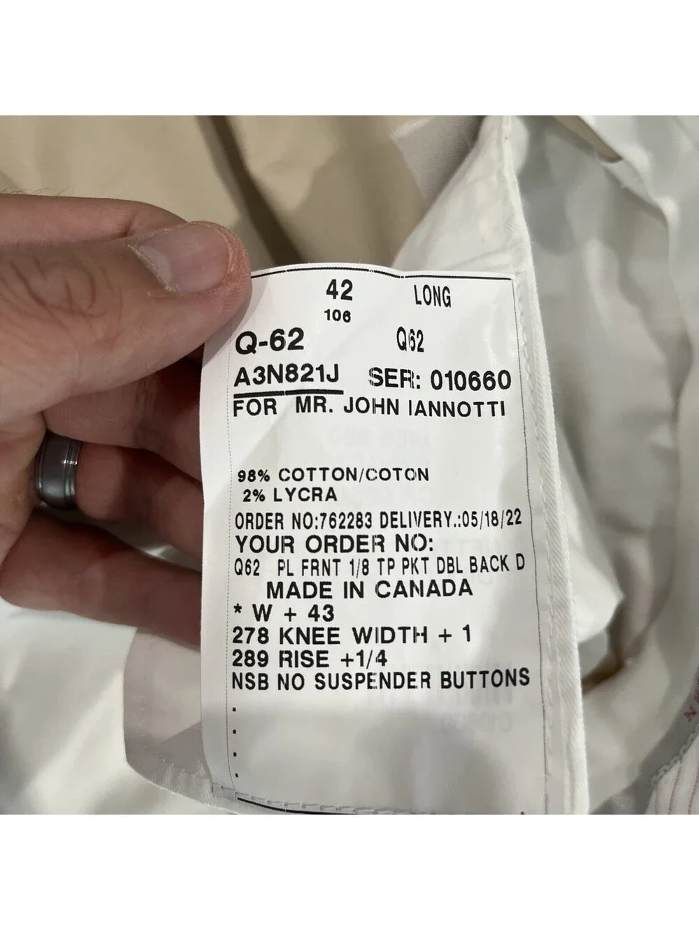 PRISTINE SAMUELSOHN MENS TAN PANTS 42x28 COTTON BLEND VGC MADE IN CANADA